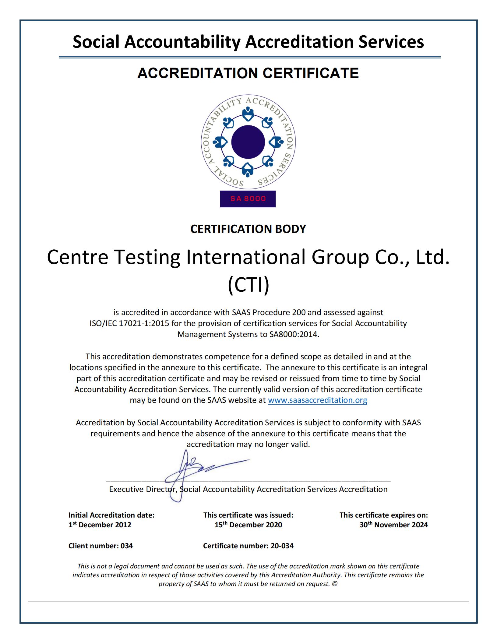 SA8000: Social Responsibility Management System Certification
