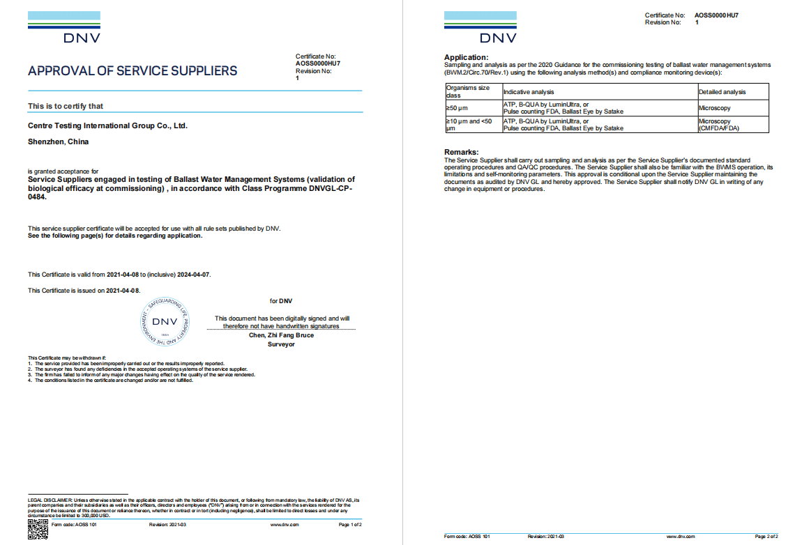 CTI-Maritec got DNV Approval for BWMS Commissioning Test