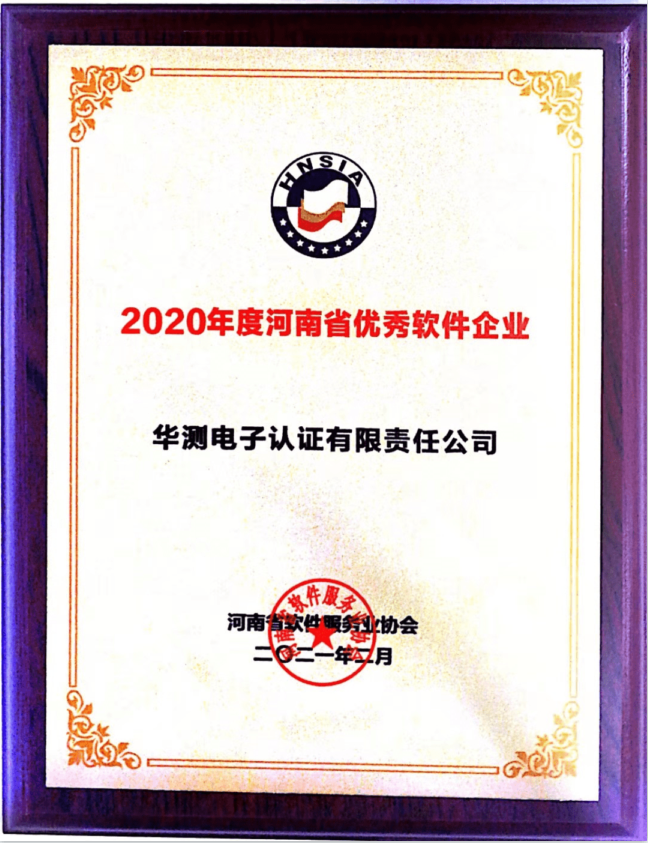 Excellent Software Enterprise in Henan Province in 2020