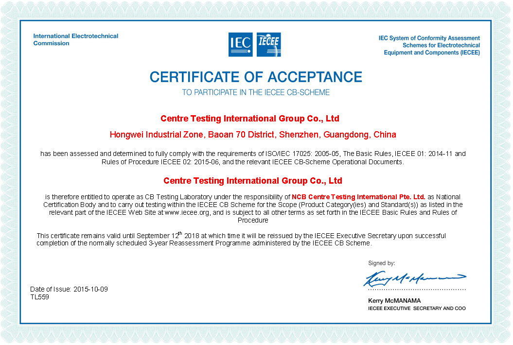 TL559 Certificate of CBTL