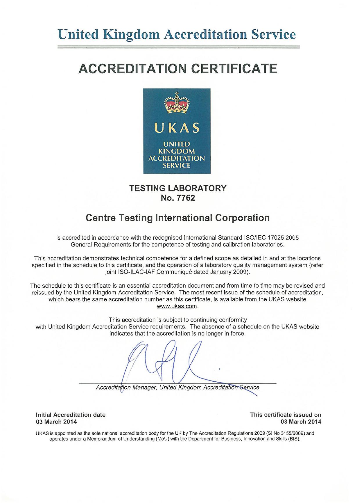 UKAS Certificate