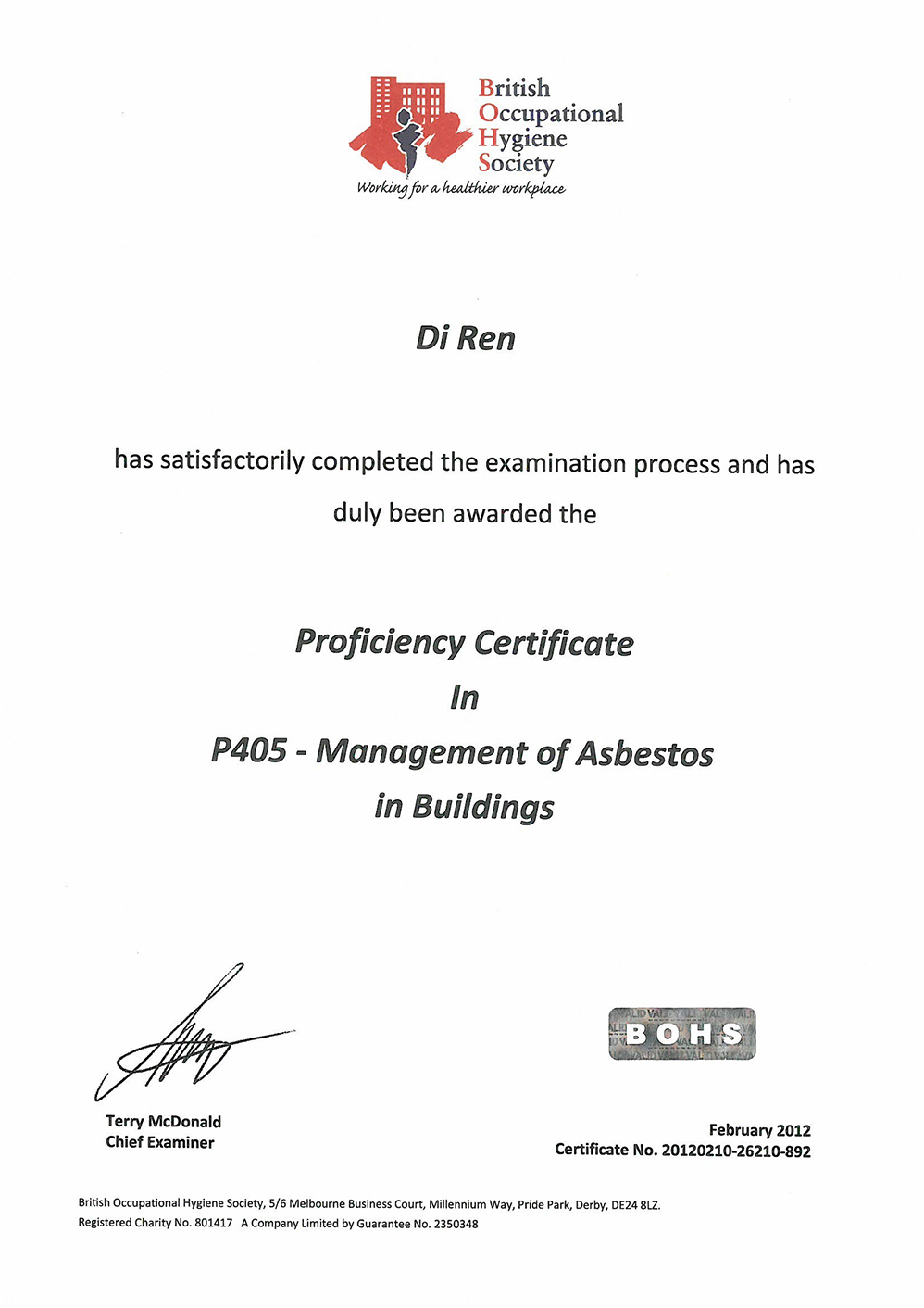 BOHS P405 ASBESTOS