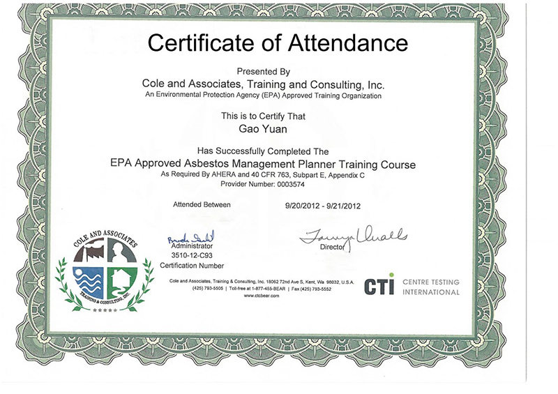 EPA Approved Asbestos Management Planner Training Course