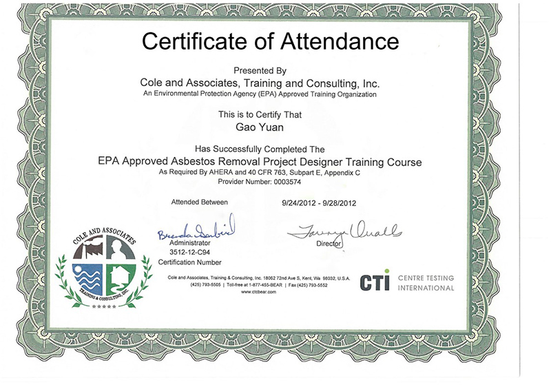 EPA Approved Asbestos Removal Project Designer Training Course