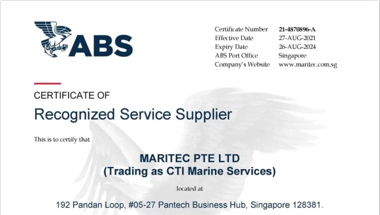 CTI-MARITEC新加坡公司获得压载水检测（IMO-D2）的ABS资质