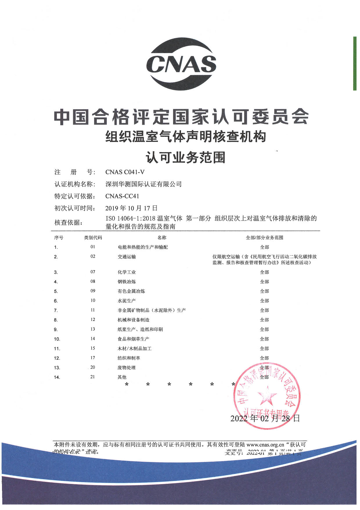 组织温室气体声明核查机构业务范围