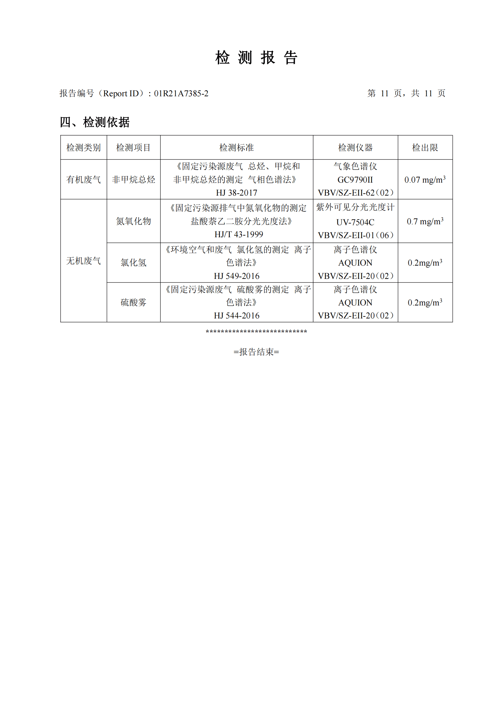 华测检测认证集团股份有限公司有机废气、无机废气检测报告